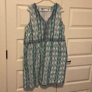J. Jill Teal and White Patterned Midi Dress